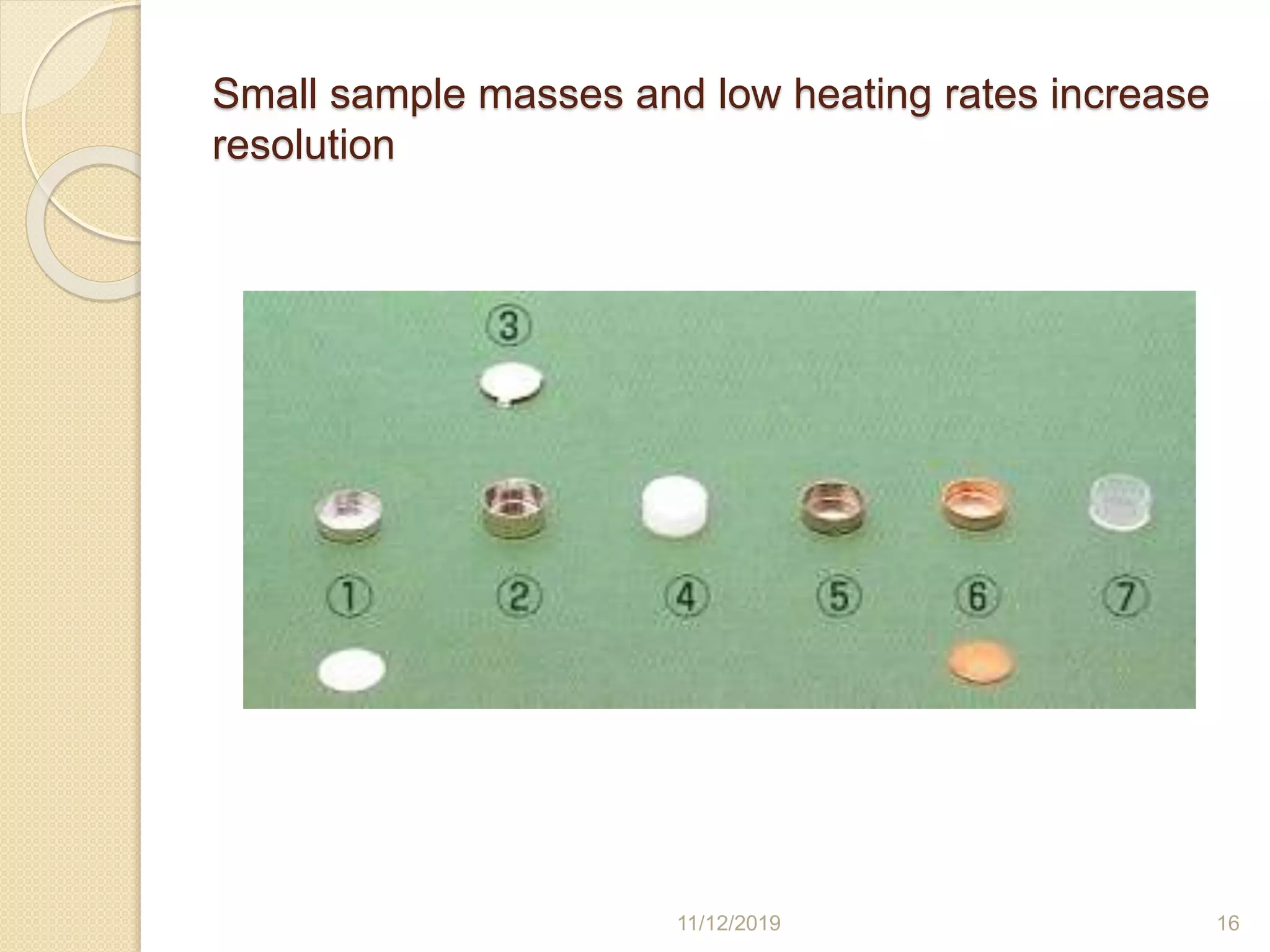 Small sample masses and low heating rates increase
resolution
11/12/2019 16
 