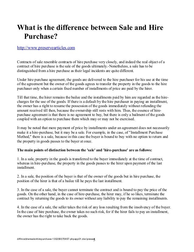 Diffrnce btwn sale n hire purchase