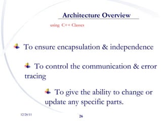 12/26/11 using  C++ Classes <ul><li>To ensure encapsulation & independence </li></ul><ul><li>To control the communication ...