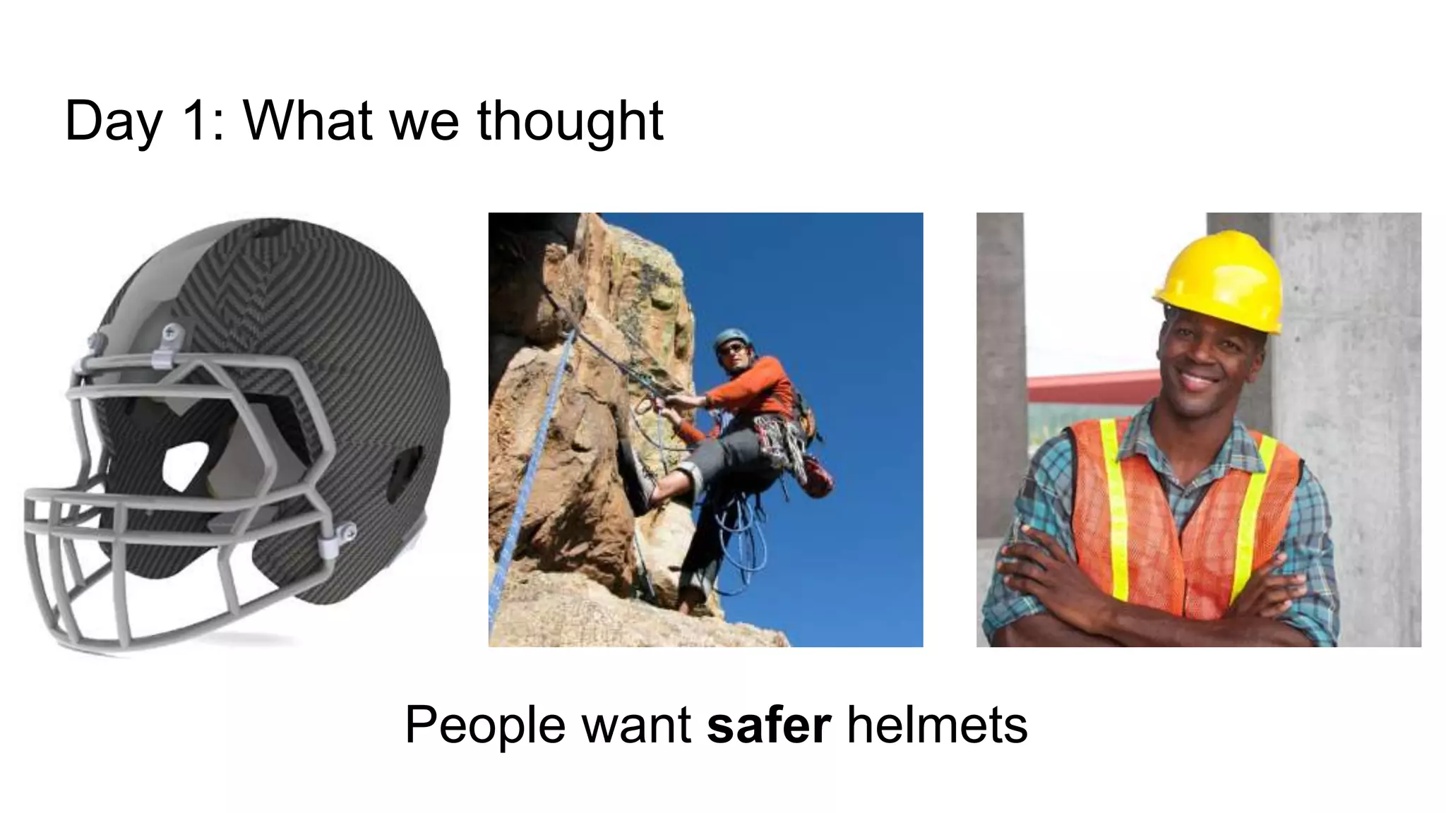 Day 1: What we thought
People want safer helmets
 