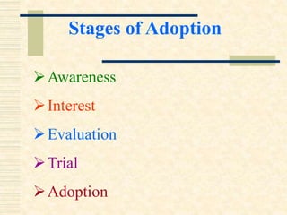 Stages of Adoption
Awareness
Interest
Evaluation
Trial
Adoption
 