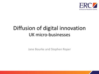 Diffusion of digital innovation
UK micro-businesses
Jane Bourke and Stephen Roper
 