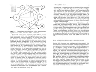 A History of Diffusion Research                                         59

                                                                                    research funds. During this period, the state agricultural experiment
                                                                                    stations, together with the U.S. Department of Agriculture which par-
                                                                                    tially funds the state agricultural research, were producing a tremen-
                                                                                    dous outpouring of farm innovations: weed sprays, chemical fer-
                                                                                    tilizers, new crop varieties, chemical feeds for livestock, and new farm
                                                                                    machinery. The result was an "agricultural revolution" in which the
                                                                                    number of persons fed and clothed by the average American farmer
                                                                                    shot up from fourteen in 1950, to twenty-six in 1960, to forty-seven in
                                                                                    1970. This rapid increase in agricultural productivity rested not only
                                                                                    on the availability of farm innovations, but also on their effective dif-
                                                                                    fusion to American farmers.
                                                                                        That is where the rural sociologists came in. Their diffusion studies
                                                                                   helped show agricultural extension workers how to communicate
                                                                                   these new technological ideas to farmers, and thus how to speed up the
                                                                                   diffusion process. Thanks to Ryan and Gross (1943), the rural sociolo-
                                                                                   gists had an appropriate paradigm to guide their diffusion studies.
                                                                                   Thanks to the agricultural revolution of the 1950s, these diffusion
Figure 2-2. Communication network structure of rural sociologists study-           scholars were in the right place (state university colleges of agriculture)
ing diffusion as of 1967, on the basis of their collaboration.                     at the right time. The result was a proliferation of diffusion studies by
     The invisible college of rural sociologists studying diffusion was rela-      the rural sociology tradition: 185 by 1960, 648 by 1970, and 791 by
tively interconnected in 1967 when Crane gathered these network data by            1981.
mailed questionnaire from the 221 scholars in this diffusion research tradi-
tion. The cliques shown here were identified by a network-analysis computer
program so that each clique included individuals who interact more fre-            RURAL SOCIOLOGY DIFFUSION RESEARCH IN DEVELOPING NATIONS
quently with each other than with others. For the sake of simplicity, we have
not shown the links within each clique, nor have we shown isolates in the           By the 1960s, American rural sociologists went international. This
sociogram. Direct collaboration between individuals in a pair of cliques is
                                                                                    decade marked a large-scale attempt to export the land-grant univer-
shown as a solid line, and a broken line indicates indirect collaboration (indi-
cating that any member of a clique is linked to an individual in another clique
                                                                                    sity/agricultural extension service complex to the developing nations
through someone else). The two largest cliques, containing twenty-seven and         of Latin America, Africa, and Asia. With funding from the U.S.
 thirty-two researchers, respectively, provide connectedness to the entire in-      Agency for International Development (AID) and from private foun-
 visible college; if they were removed, the network would tend to decompose.        dations, U.S. land-grant universities created overseas campuses in
 The four largest cliques include all eight of the "high producers" (each of        which American faculty members taught, conducted agricultural re-
 whom had ten or more diffusion publications); most of the clique members           search, and advised extension services and other development pro-
 were their collaborators or students. All eight high producers were in com-       grams (Rogers et al, 1982a). Rural sociologists were part of this over-
 munication with one another about current research. As in other invisible         seas operation, and they (in collaboration with graduate students
 colleges that have been studied, the most productive scientists are leaders of    from these developing nations that they had trained) launched diffu-
 cliques, and their contacts with each other link the cliques into a network.      sion studies in peasant villages. Agricultural development was the
 However, 101 of the 221 researchers are isolates or members of cliques not        main thrust of these international activities, so it was natural that the
 connected to the rest of the network. Few of these 101 individuals are pro-
                                                                                   topic of diffusion of farm innovations should be pursued. In addition,
 ductive scholars; many just completed their Master's or Ph.D. theses but
 had no further publications. Some do not live in the United States, having
                                                                                   rural sociologists branched out to investigate the diffusion of nutri-
  returned to their home country after finishing graduate study in America.        hon, health, and family-planning innovations to villagers.
Source: Based on data reported by Crane (1972, p. 188).
 