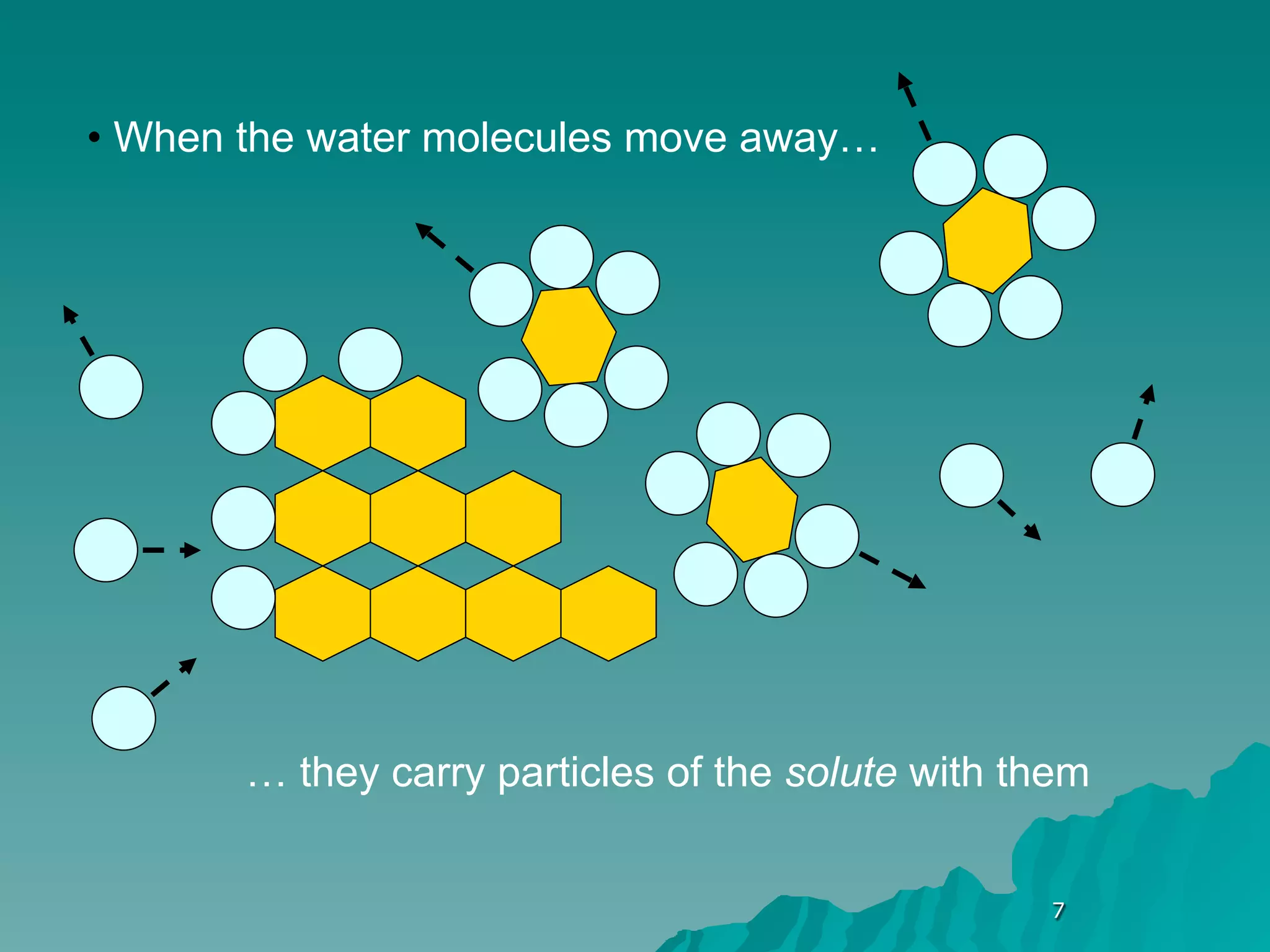 • When the water molecules move away…




       … they carry particles of the solute with them


                                                  7
 