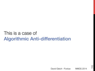This is a case of 
Algorithmic Anti-differentiation!
28
MMDS 2014
David Gleich · Purdue
 