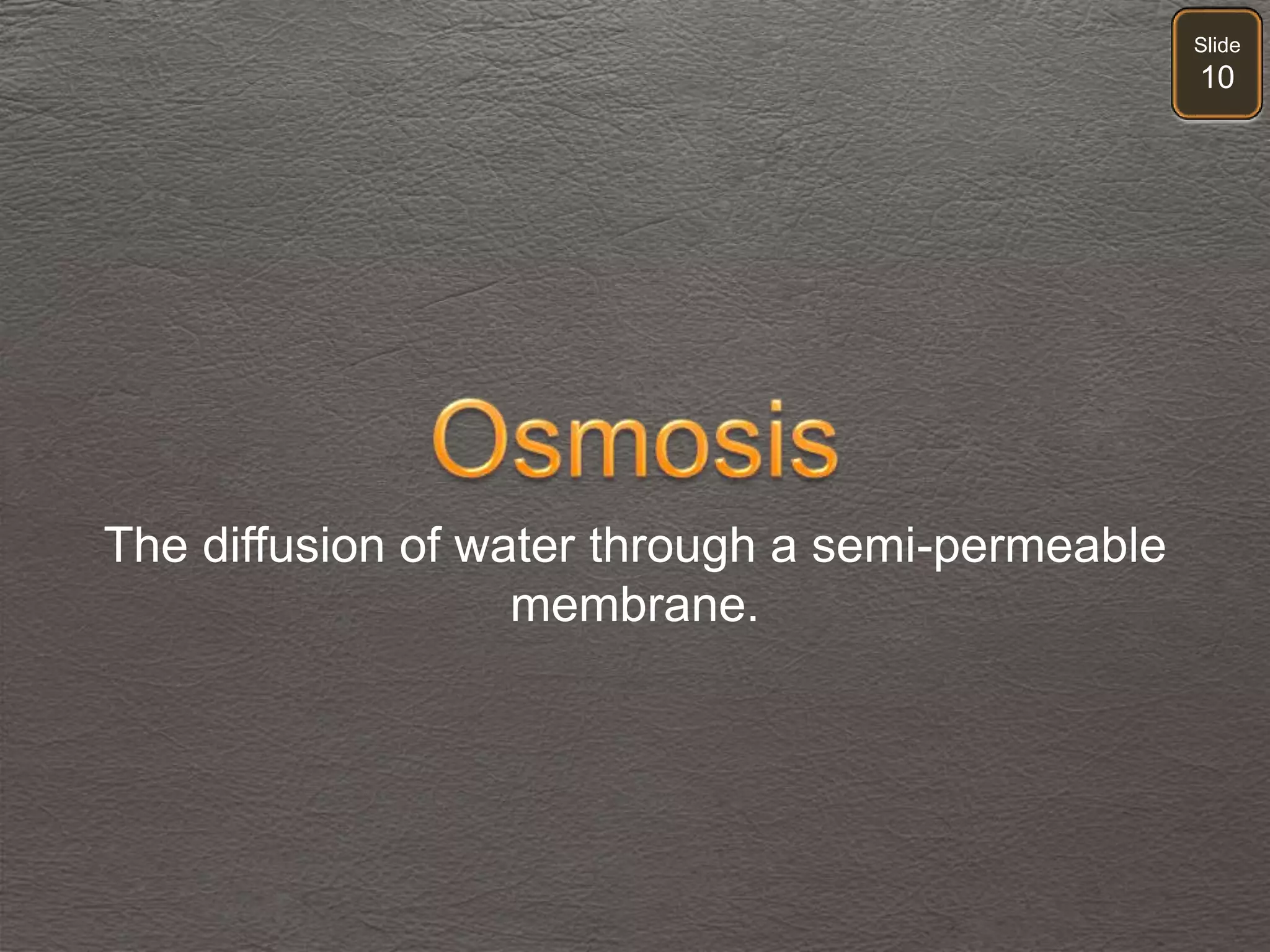 Slide
10
The diffusion of water through a semi-permeable
membrane.
 