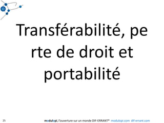 Transférabilité, perte de droit et portabilité25modulopi, l’ouverture sur un monde DIF-ERRANT®  modulopi.com  dif-errant.com