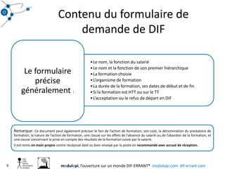 Contenu du formulaire de demande de DIF9modulopi, l’ouverture sur un monde DIF-ERRANT®  modulopi.com  dif-errant.com