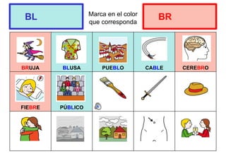 Marca en el color
que corresponda
BRUJA BLUSA PUEBLO CABLE CEREBRO
FIEBRE PÚBLICO
BL BR
 
