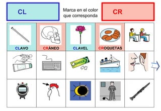 Marca en el color
que corresponda
CLAVO CRÁNEO CLAVEL
CL CR
CROQUETAS
 