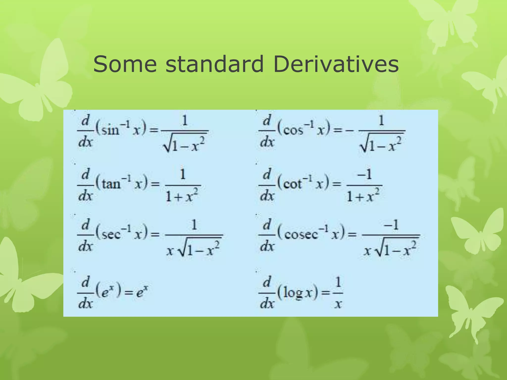 Some standard Derivatives
 