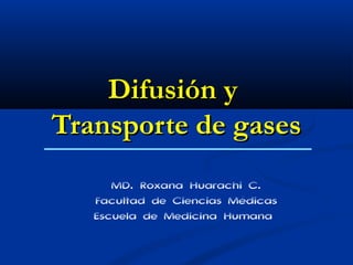 Difusión y
Transporte de gases
      MD. Roxana Huarachi C.
   Facultad de Ciencias Médicas
   Escuela de Medicina Humana
 