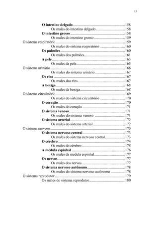 13

O intestino delgado..........................................................158
Os males do intestino delgado ................................158
O intestino grosso.............................................................158
Os males do intestino grosso ..................................159
O sistema respiratório .............................................................................159
Os males do sistema respiratório ............................160
Os pulmões........................................................................160
Os males dos pulmões.............................................161
A pele .................................................................................163
Os males da pele......................................................165
O sistema urinário...................................................................................166
Os males do sistema urinário................................ 167
Os rins ...............................................................................167
Os males dos rins .................................................. 167
A bexiga.............................................................................168
Os males da bexiga..................................................168
O sistema circulatório .............................................................................169
Os males do sistema circulatório ............................170
O coração ..........................................................................170
Os males do coração ...............................................171
O sistema venoso ..............................................................171
Os males do sistema venoso ................................ 171
O sistema arterial.............................................................172
Os males do sistema arterial ...................................172
O sistema nervoso...................................................................................173
O sistema nervoso central...............................................173
Os males do sistema nervoso central......................173
O cérebro ..........................................................................174
Os males do cérebro................................................175
A medula espinhal ...........................................................176
Os males da medula espinhal..................................177
Os nervos...........................................................................177
Os males dos nervos................................................177
O sistema nervoso autônomo..........................................178
Os males do sistema nervoso autônomo ............... 178
O sistema reprodutor ........................................................................... 179
Os males do sistema reprodutor...................................... 180

 