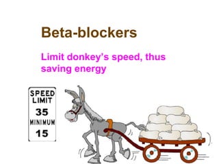 Beta-blockers
Limit donkey’s speed, thus
saving energy
 