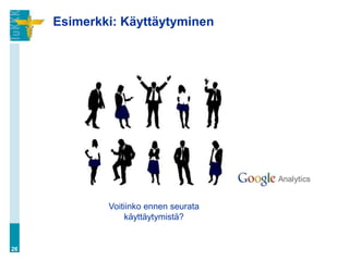 Esimerkki: Käyttäytyminen




             Voitiinko ennen seurata
                 käyttäytymistä?


26
 