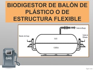 BIODIGESTOR DE BALÓN DE
PLÁSTICO O DE
ESTRUCTURA FLEXIBLE
 