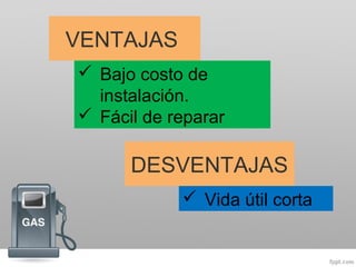 VENTAJAS
 Bajo costo de
instalación.
 Fácil de reparar
DESVENTAJAS
 Vida útil corta
 