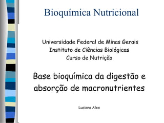 Bioquímica Nutricional
Universidade Federal de Minas Gerais
Instituto de Ciências Biológicas
Curso de Nutrição
Base bioquímica da digestão e
absorção de macronutrientes
Luciano Alex
 