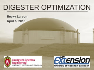 DIGESTER OPTIMIZATION
Becky Larson
April 5, 2013
 