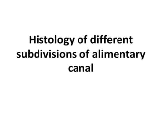 Histology of different
subdivisions of alimentary
canal
 