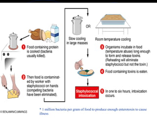 * 1 million bacteria per gram of food to produce enough enterotoxin to cause
illness
 