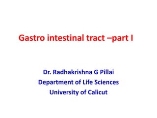 Gastro intestinal tract –part I
Dr. Radhakrishna G Pillai
Department of Life Sciences
University of Calicut
 