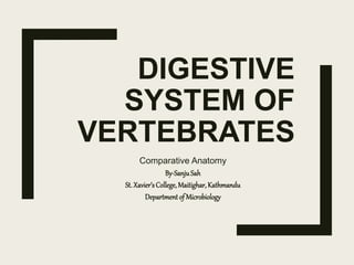 DIGESTIVE
SYSTEM OF
VERTEBRATES
Comparative Anatomy
By-SanjuSah
St.Xavier’sCollege,Maitighar,Kathmandu
Department of Microbiology
 