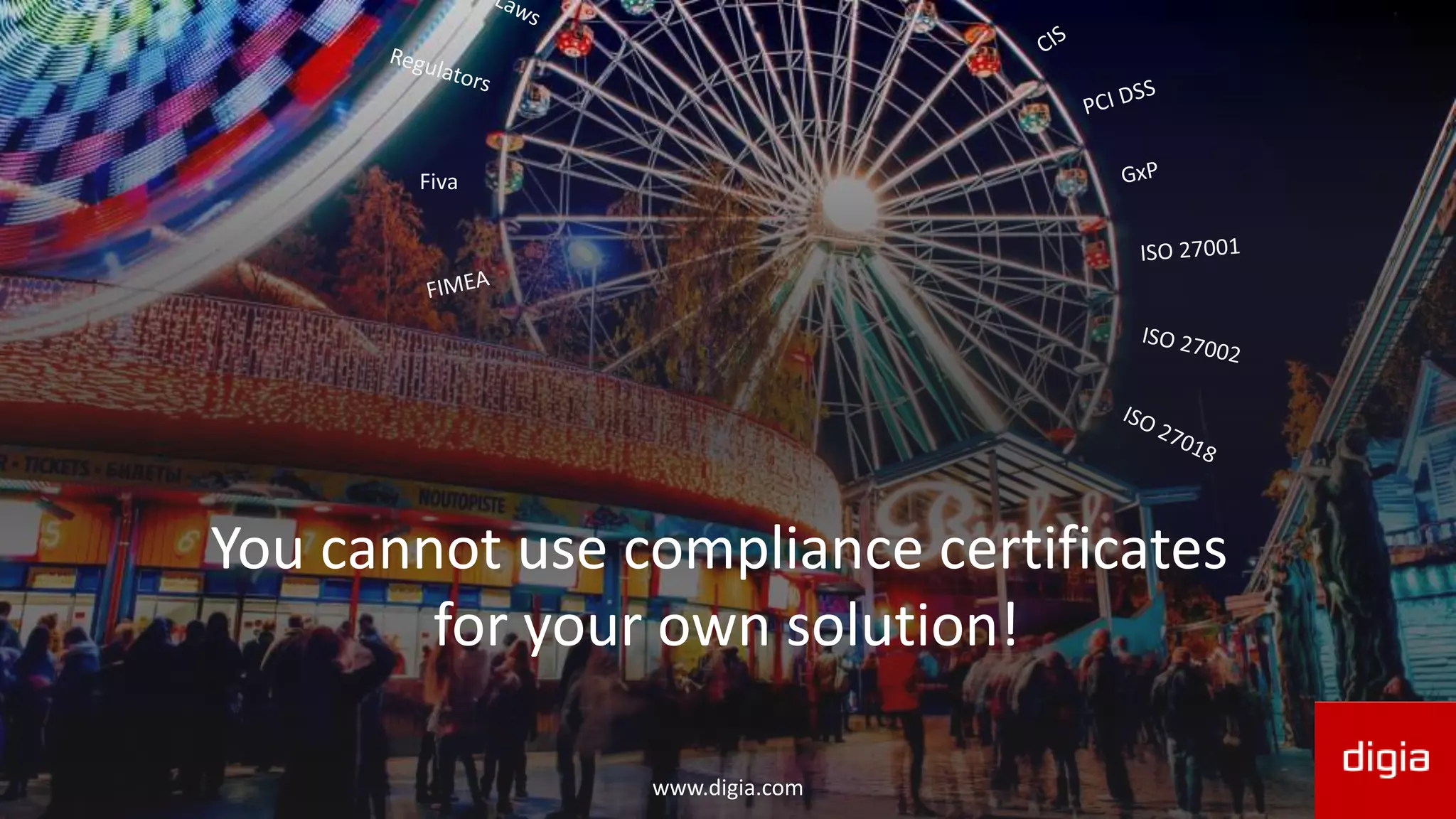 www.digia.com
You cannot use compliance certificates
for your own solution!
Fiva
 