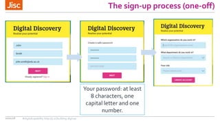 The sign-up process (one-off)
10/01/18
Your password: at least
8 characters, one
capital letter and one
number.
#digitalcapability http://ji.sc/building-digicap
 