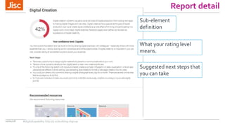Report detail
10/01/18
Sub-element
definition
What your rating level
means.
Suggested next steps that
you can take
#digitalcapability http://ji.sc/building-digicap
 