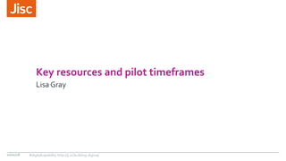 Key resources and pilot timeframes
Lisa Gray
10/01/18 #digitalcapability http://ji.sc/building-digicap
 