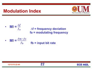 12/13/15 22:49 27
Modulation Index
∆f = frequency deviation
fa = modulating frequency
fb = input bit rate
 