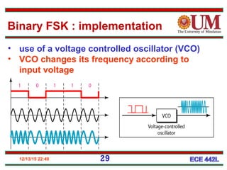 12/13/15 22:49 29
• use of a voltage controlled oscillator (VCO)
• VCO changes its frequency according to
input voltage
Binary FSK : implementation
 