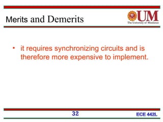 32
• it requires synchronizing circuits and is
therefore more expensive to implement.
Merits and Demerits
 