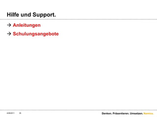 Hilfe und Support.AnleitungenSchulungsangebote4/28/11Denken. Präsentieren. Umsetzen.35