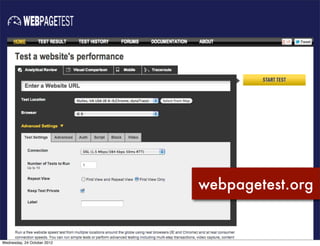 webpagetest.org


Wednesday, 24 October 2012
 