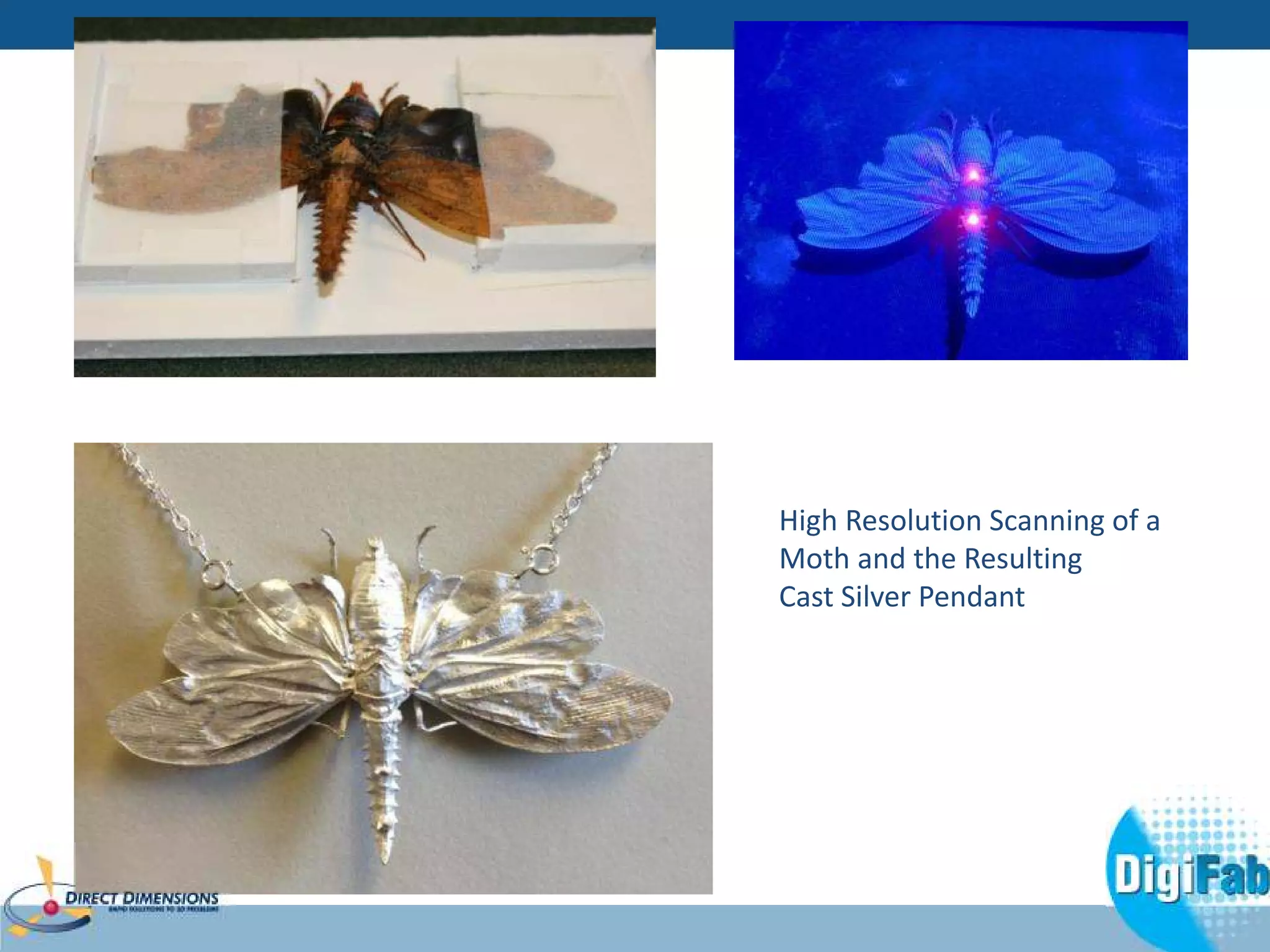 High Resolution Scanning of a 
Moth and the Resulting 
Cast Silver Pendant 
 