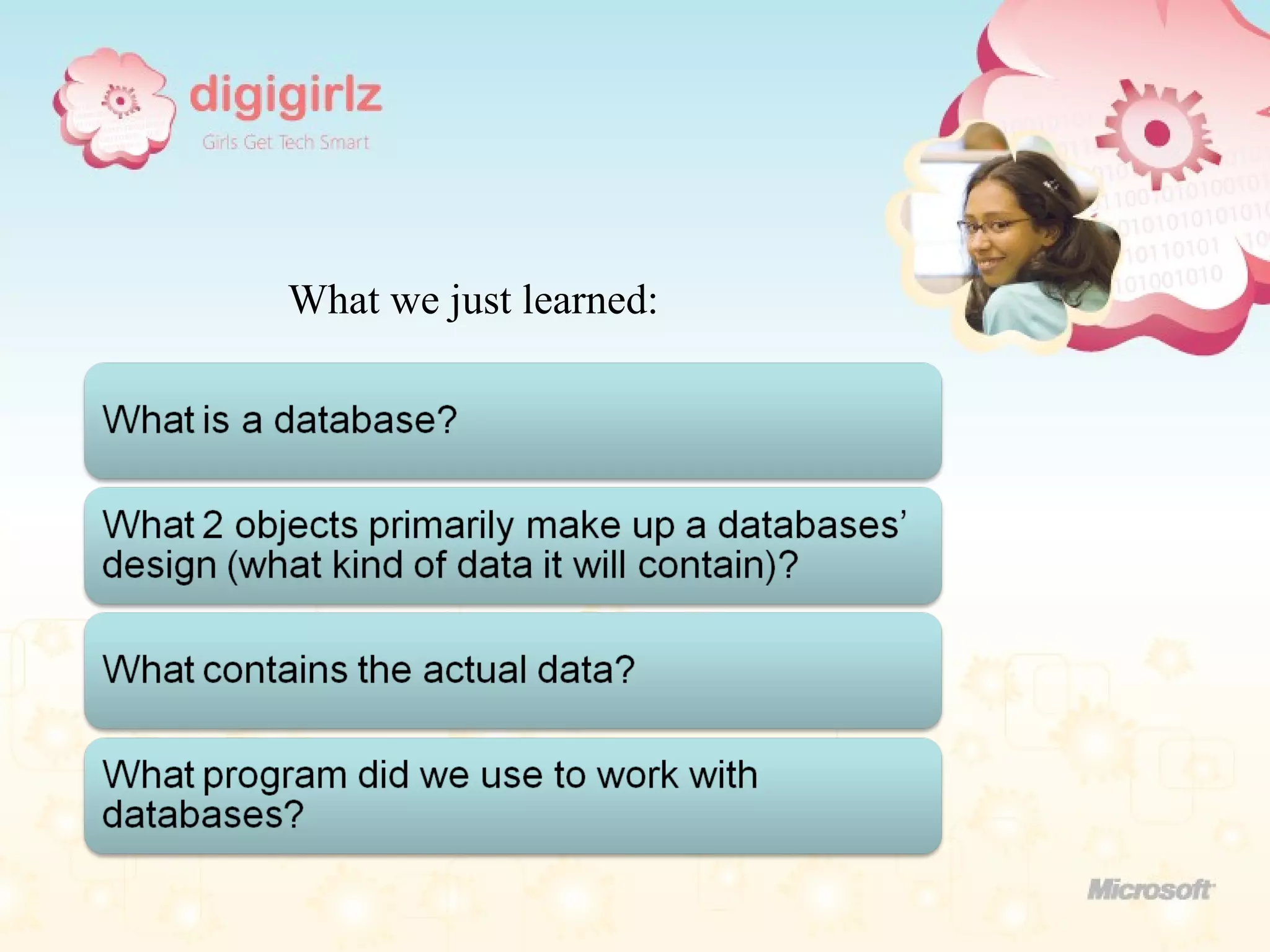 What we just learned: 