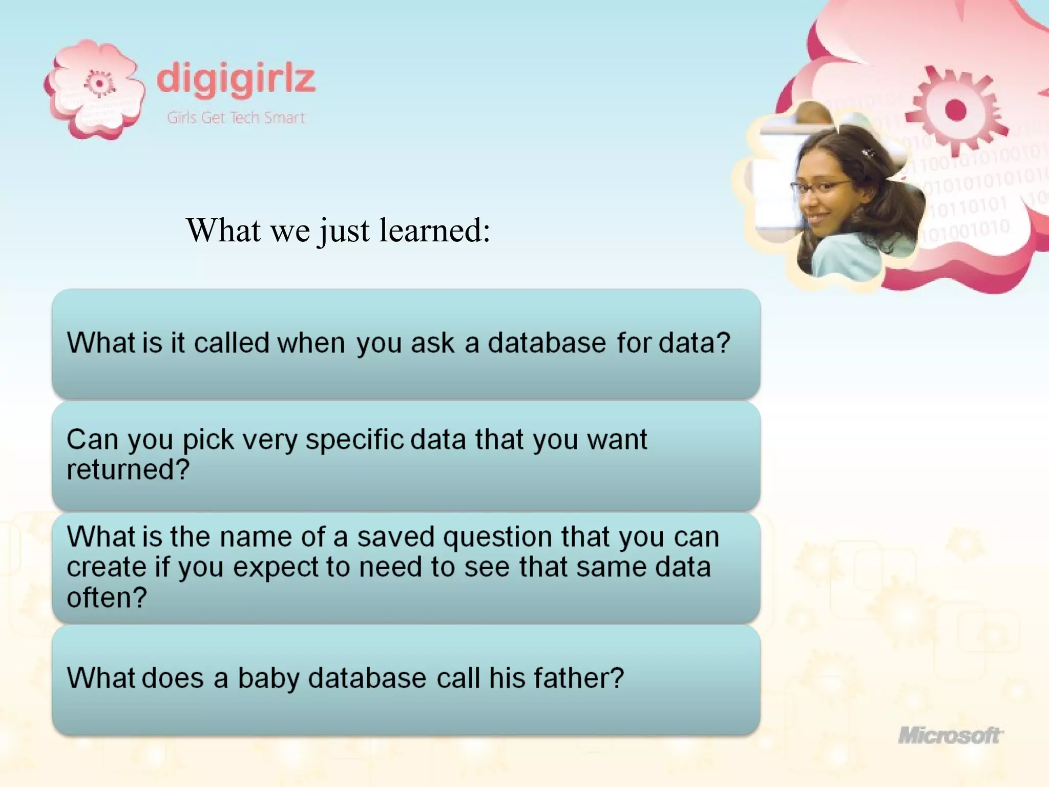 What we just learned:  