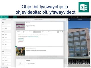 Adobe Spark Post
• Tee kuvia, kollaaseja tai julisteita, joita jaat esim. somessa ja julkaisuissasi.
• Voit aloittaa tyhjästä tai valmiista mallista, jota voit vapaasti muokata. Voit
myös valita tiettyyn palveluun optimoidun pohjan.
Ruudunkaappauskuva iOS-sovelluksesta
 