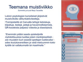 papuri.papunet.net
• Helppo sovellus, joka toimii selainpohjaisena mobiililaitteillakin.
• Sivut lisätään valitsemalla kolmesta peruspohjasta tai käyttämällä
muokattavaa sivupohjaa.
• Voit käyttää omia kuvia tai Papunetin kuvia (CC BY-NC-SA). Kirjan
sivuille voi liittää myös videoita ja äänitiedostoja.
• Kirjan voi jakaa linkkinä
tai pdf-muodossa.
• Kehitysvammaliitto,
Kettu ja jänis:
bit.ly/2gQtFd2
 