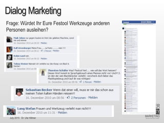 July 2015 Dr. Ute Hillmer
Dialog Marketing
Frage: Würdet Ihr Eure Festool Werkzeuge anderen
Personen ausleihen?
 