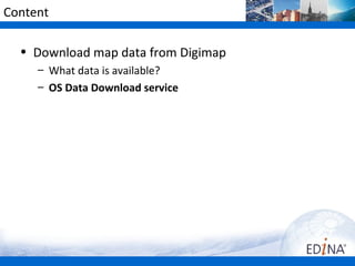 Content

  • Download map data from Digimap
     – What data is available?
     – OS Data Download service
 