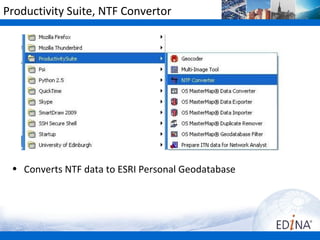Productivity Suite, NTF Convertor




 • Converts NTF data to ESRI Personal Geodatabase
 