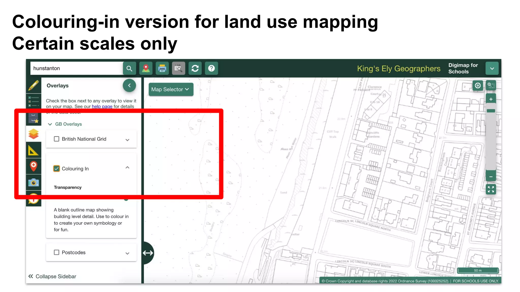 Colouring-in version for land use mapping
Certain scales only
 