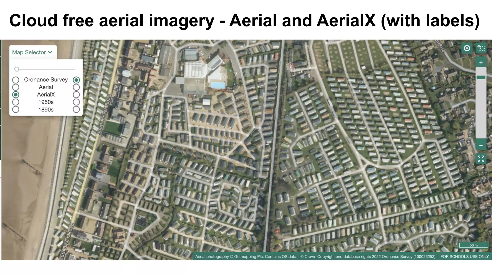 Cloud free aerial imagery - Aerial and AerialX (with labels)
 