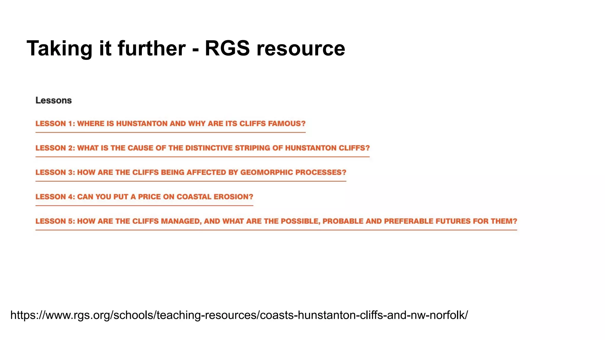 Taking it further - RGS resource
https://www.rgs.org/schools/teaching-resources/coasts-hunstanton-cliffs-and-nw-norfolk/
 