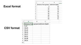 Excel format
CSV format
 