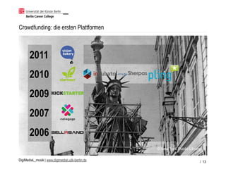 DigiMediaL_musik | www.digimedial.udk-berlin.de
Crowdfunding: die ersten Plattformen
/ 13
2011
2010
2009
2007
2006
© New York Public Library
 