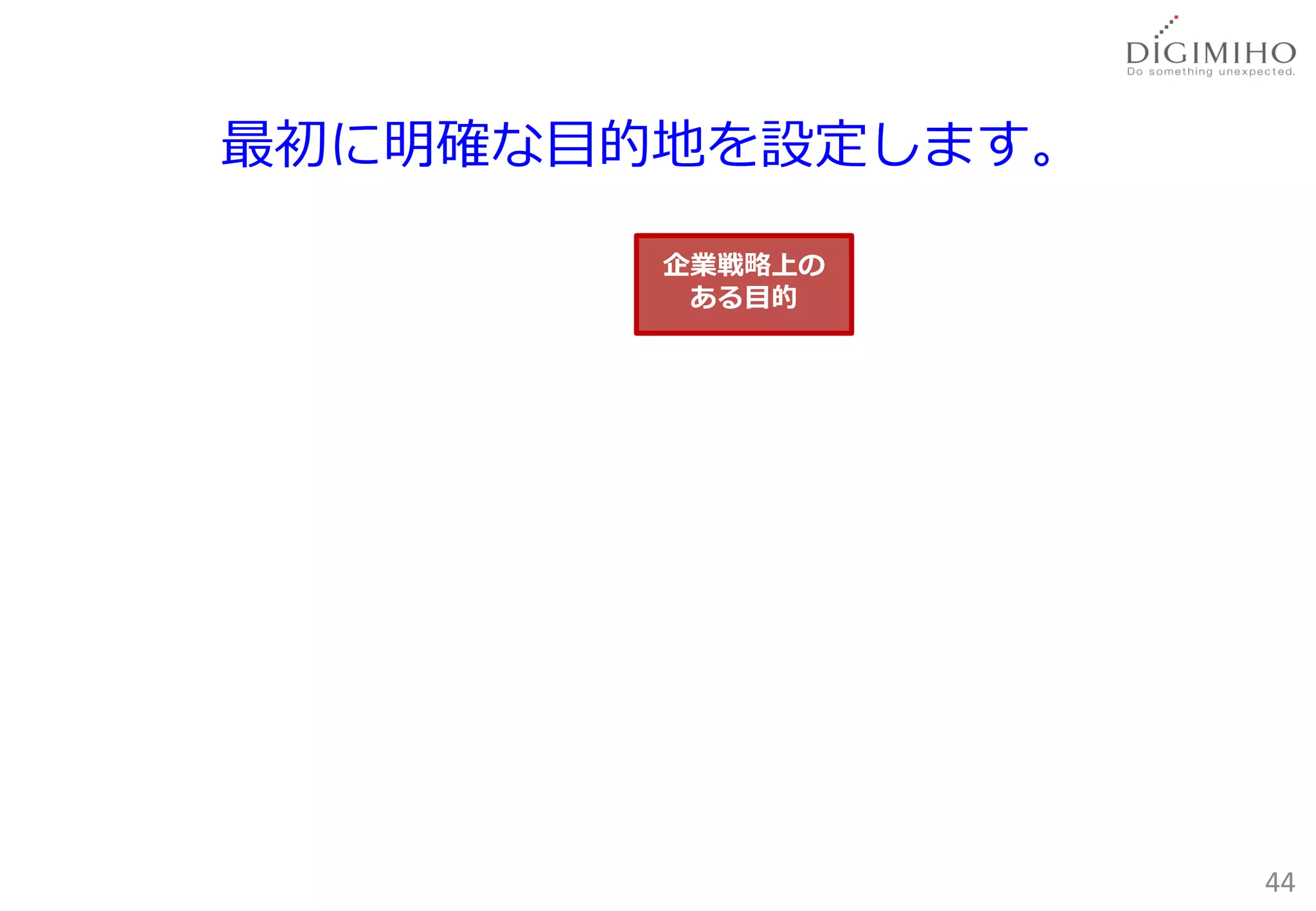 最初に明確な目的地を設定します。

        企業戦略上の
         ある目的




                   44
 